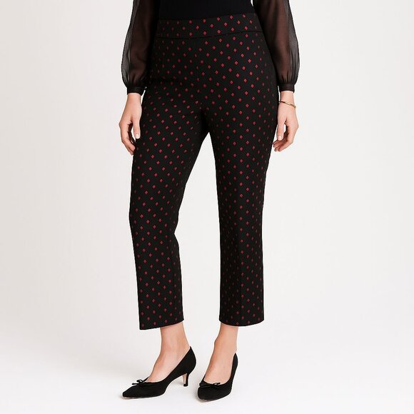Talbots Womens Kick Crop Pants Holiday Dot Black Metallic Red Size 14 - Picture 1 of 12